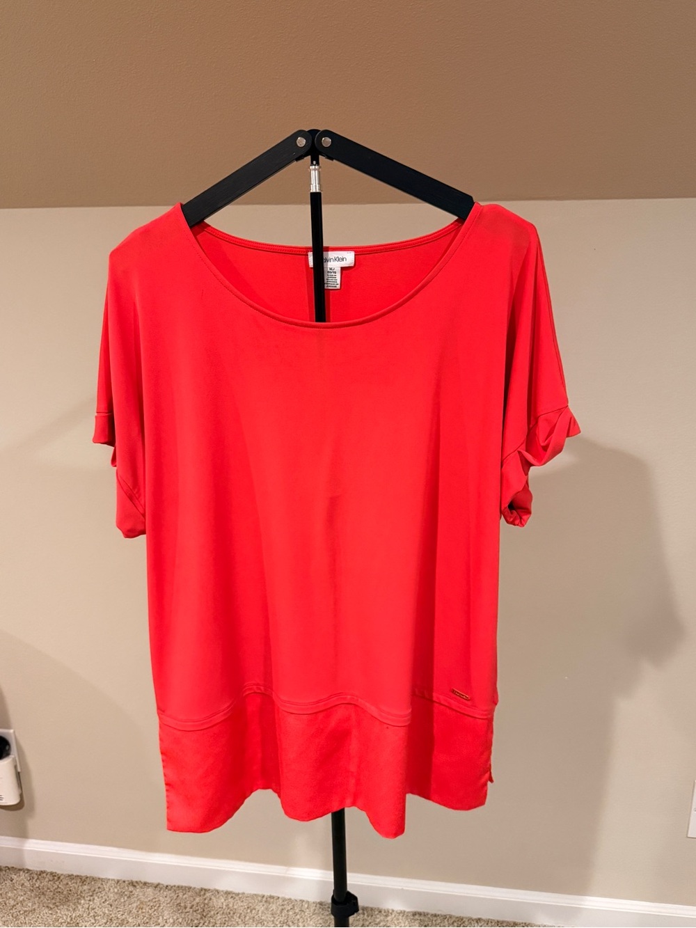 Calvin Klein Bright Coral Short Sleeve Scoop Neck Tunic Top